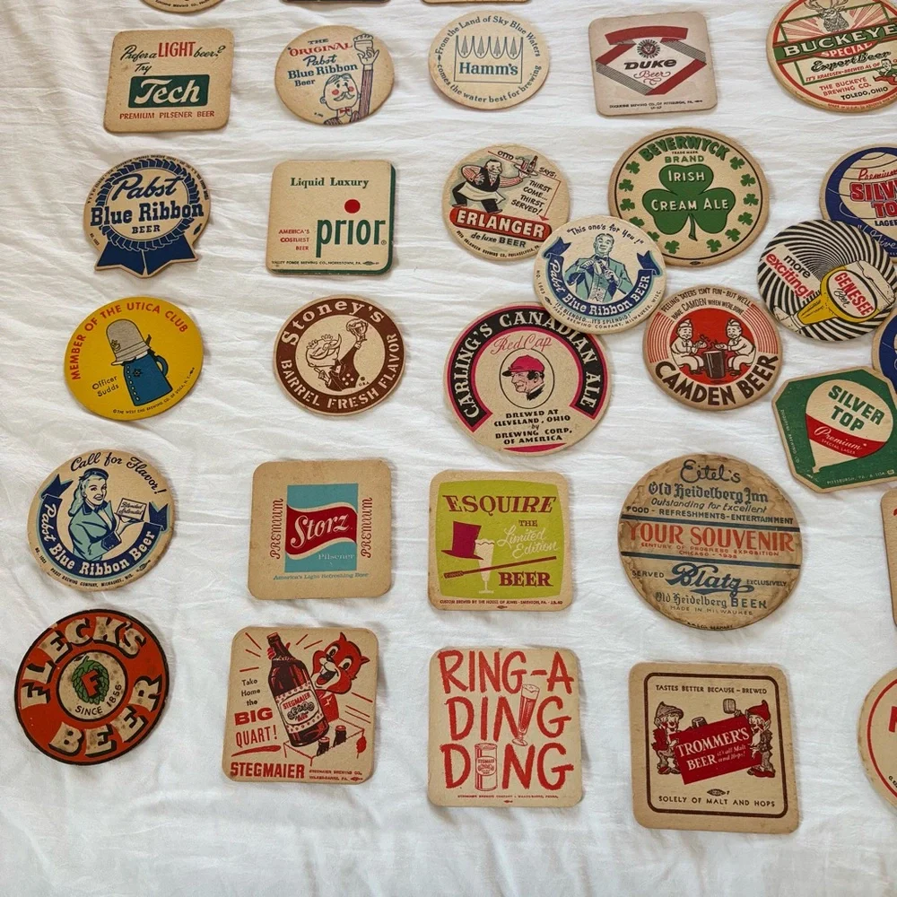 Vintage Beer coaster 1930’s - 60s brewery cardboard collection lot of 45